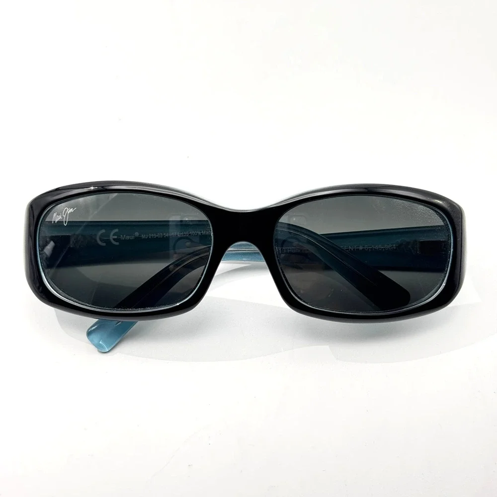 Maui Jim Sunglasses Punchbowl MJ219 03 Black Blue Frame Gray Polarized Glass